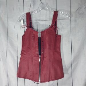 Charmian Renisssnce Red Faux Leather With Boning Corset Top with Zipper And Lace